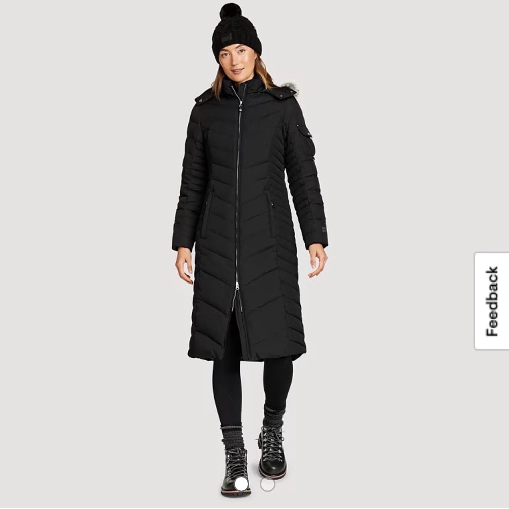 Eddie Bauer Women's Black Sun Valley Down Hooded Puffer Coat